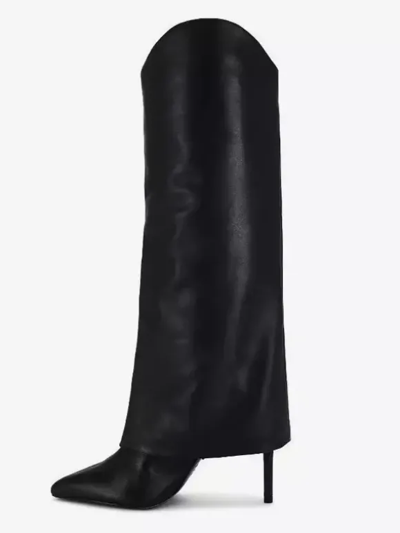 Bottes noires hautes à talons hauts et bout pointu pour femmes