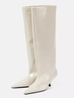 Bottes noires hautes à talon chaton et bout pointu pour femmes