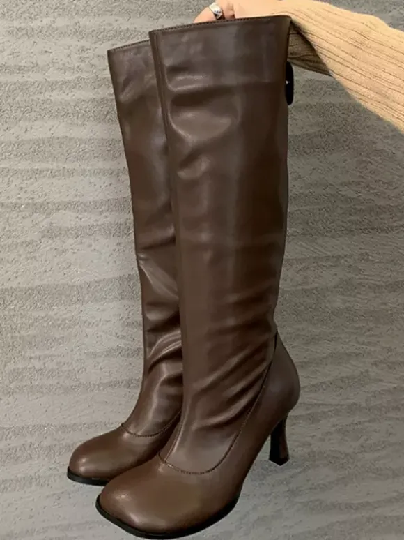Bottes noires hautes à talons hauts et bout carré pour femmes