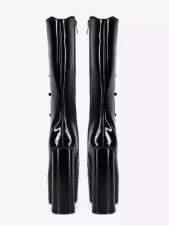 Bottes noires hautes au genou grande taille plateforme bout rond boucle talon épais
