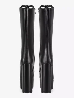 Bottes noires hautes au genou grande taille plateforme bout rond boucle talon épais