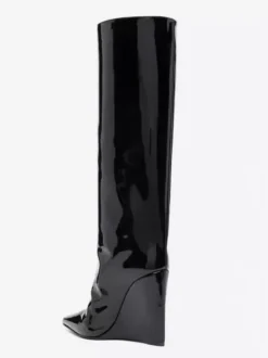 Bottes noires hautes au genou pour femmes bottes compensées à bout pointu longueur genou