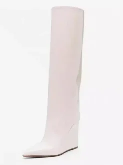 Bottes noires hautes au genou pour femmes bottes compensées à bout pointu longueur genou