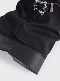 Bottes noires mi-mollet pour femmes bout rond détail boucle
