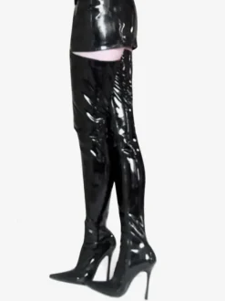 Bottes noires vernies à bout pointu talon aigu