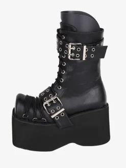 Bottes épaisses gothiques Lolita en cuir PU à bout rond chaussures Lolita bordeaux