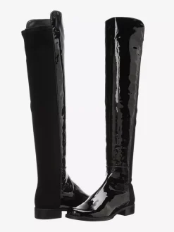 Bottes plates noires pour femmes bout rond patchwork cuissardes