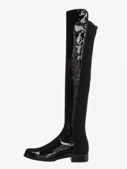Bottes plates noires pour femmes bout rond patchwork cuissardes