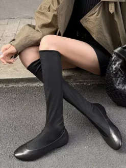 Bottes plates pour femmes bout rond style souple mi-mollet