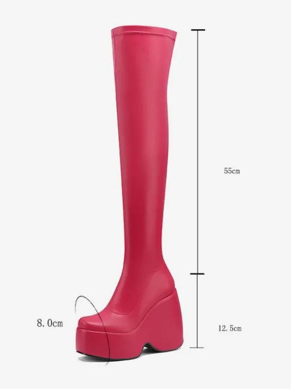 Bottes sexy à talons hauts bout carré talon compensé cuissardes noires cuissardes au-dessus du genou