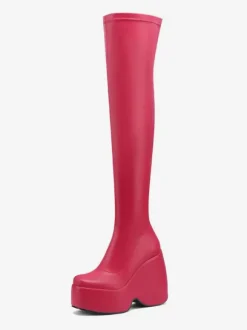 Bottes sexy à talons hauts bout carré talon compensé cuissardes noires cuissardes au-dessus du genou