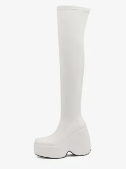 Bottes sexy à talons hauts bout carré talon compensé cuissardes noires cuissardes au-dessus du genou