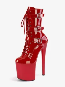 Bottes sexy à talons hauts et bout rond à lacets et talons aiguilles pour pole dance bottes noires hautes au-dessus du genou