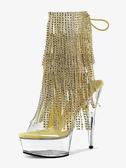 Bottes sexy à talons hauts et bout ouvert avec lacets et strass talon aiguille bottes noires pour pole dance cuissardes hautes bottes au-dessus du genou