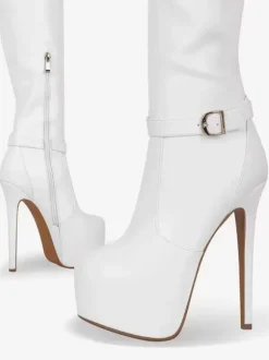 Bottes sexy au dessus du genou plateforme découpée détail de boucle talons hauts cuissardes grande taille
