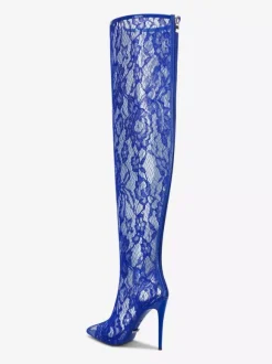 Bottes sexy en dentelle à bout pointu et talons hauts