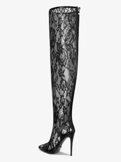 Bottes sexy en dentelle à bout pointu et talons hauts