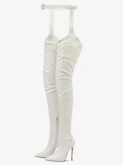 Bottes Sexy Femmes pointus Toe Slot-on boucle talonnette talon sur le genou cuisse noire haute bottes hautes
