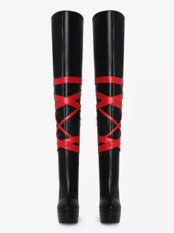 Bottes sexy noires unisexes à plateforme et bout ouvert talons hauts cuissardes