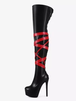 Bottes sexy noires unisexes à plateforme et bout ouvert talons hauts cuissardes