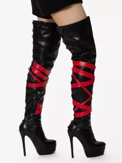 Bottes sexy noires unisexes à plateforme et bout ouvert talons hauts cuissardes