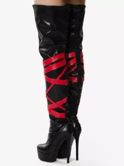 Bottes sexy noires unisexes à plateforme et bout ouvert talons hauts cuissardes
