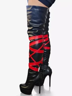 Bottes sexy noires unisexes à plateforme et bout ouvert talons hauts cuissardes