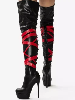 Bottes sexy noires unisexes à plateforme et bout ouvert talons hauts cuissardes