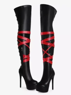 Bottes sexy noires unisexes à plateforme et bout ouvert talons hauts cuissardes