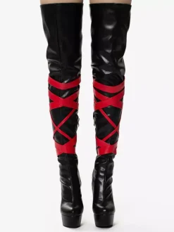 Bottes sexy noires unisexes à plateforme et bout ouvert talons hauts cuissardes