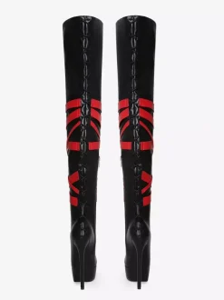 Bottes sexy noires unisexes à plateforme et bout ouvert talons hauts cuissardes