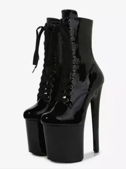 Bottes sexy roses à plateforme et bout rond chaussures de pole dance à lacets