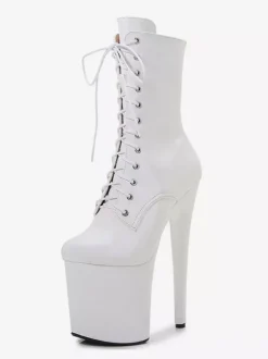 Bottes sexy roses à plateforme et bout rond chaussures de pole dance à lacets
