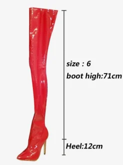 Bottes sexy rouges femmes bout pointu talon aiguille cuissardes bottes à talons hauts sur les bottes au genou