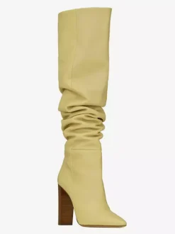 Bottes souples en daim kaki bout pointu talons épais bottes hautes chaussures