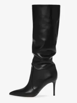 Bottes souples en daim marron à bout pointu et talon aiguille bottes mi-mollet