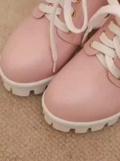 Bottes Sweet Lolita blanches à n艙uds en dentelle bout rond chaussures Lolita en cuir PU