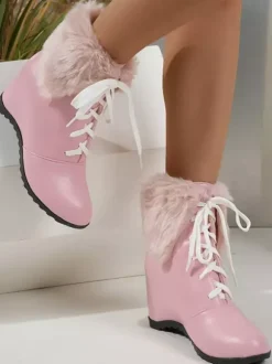 Bottes Sweet Lolita en cuir PU à bout rond roses