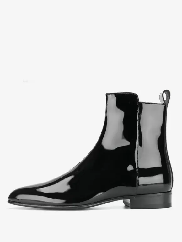 Bottes vernies pour hommes bottines à bout pointu et talons bas bottes de bal noires à fermeture éclair