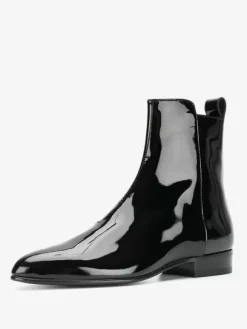 Bottes vernies pour hommes bottines à bout pointu et talons bas bottes de bal noires à fermeture éclair