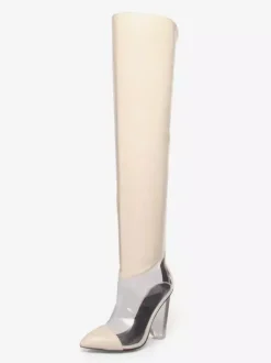 Bottes au-dessus du genou argentées bottes métalliques à bout pointu et talon épais cuissardes hautes