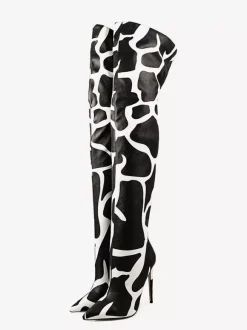 Bottes au-dessus du genou bout pointu imprimées talons hauts cuissardes