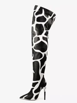 Bottes au-dessus du genou bout pointu imprimées talons hauts cuissardes
