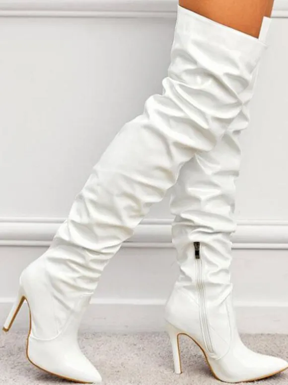Bottes au-dessus du genou en cuir PU brillant à talon aiguille pour femmes