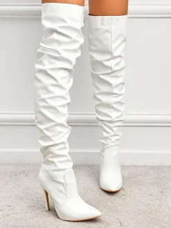 Bottes au-dessus du genou en cuir PU brillant à talon aiguille pour femmes