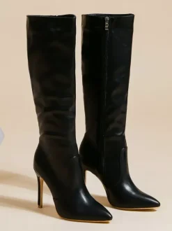Bottes au Genou Femme en Cuir Synthétique avec Bout Pointu Unicolore