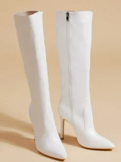 Bottes au Genou Femme en Cuir Synthétique avec Bout Pointu Unicolore