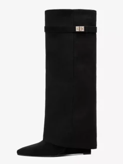 Bottes au genou pour femmes avec tige en micro-suède et détails métalliques Bottes hautes au genou