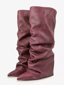 Bottes au genou pour femmes en cuir PU à talons épais Bottes hautes au genou
