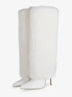Bottes au Genou à Talons Hauts avec Bout Pointu en Cuir Synthétique Unicolore